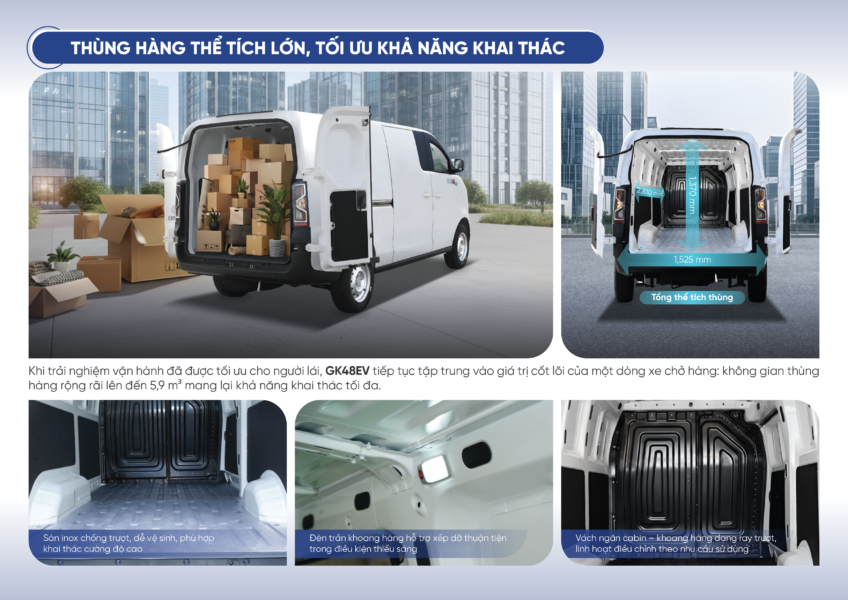 Van điện GK 48EV – khoang hàng rộng sàn nhôm chống trượt
