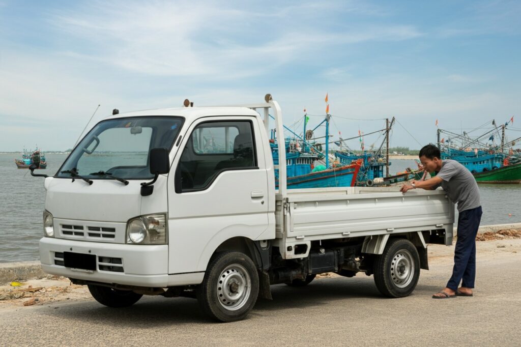 Kiểm tra xe tải cũ trước khi thu mua tại Kiên Giang