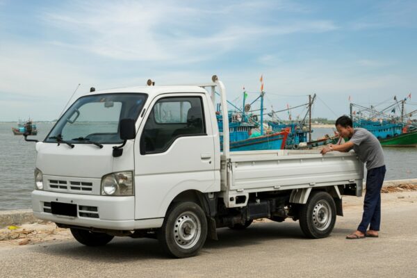 Kiểm tra xe tải cũ trước khi thu mua tại Kiên Giang
