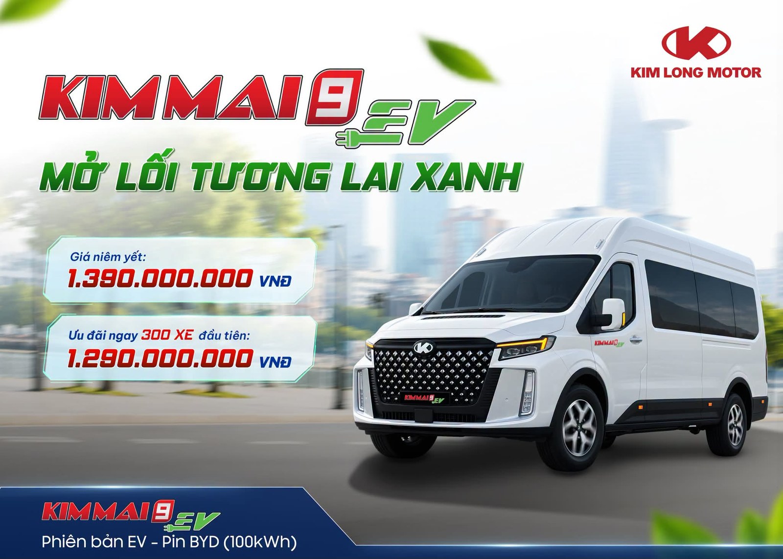 Kim Long KIMMAI9 EV minibus thuần điện giá ưu đãi 1,29 tỷ đồng