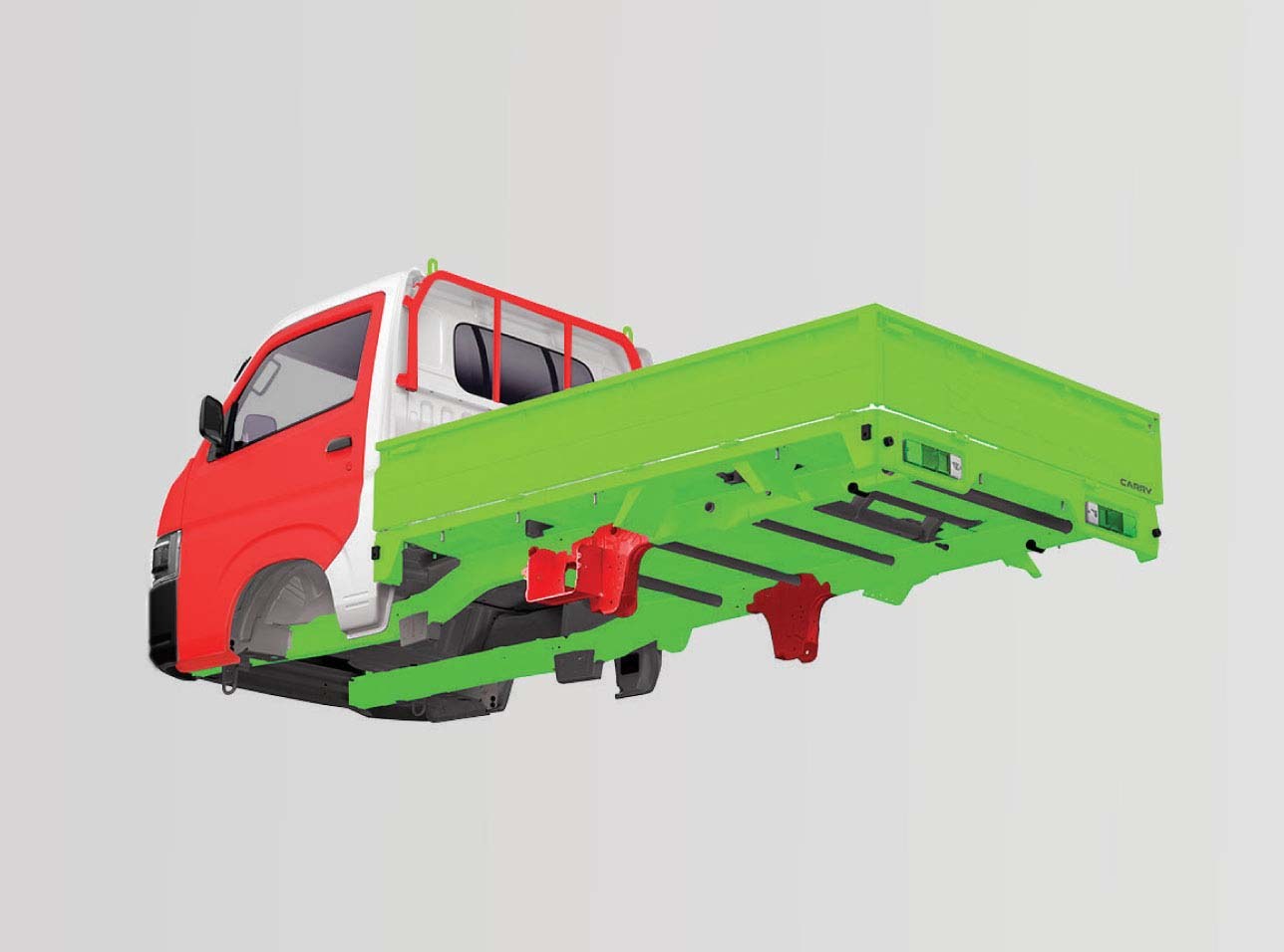 Các chi tiết thép mạ kẽm chống gỉ trên khung và thùng xe
