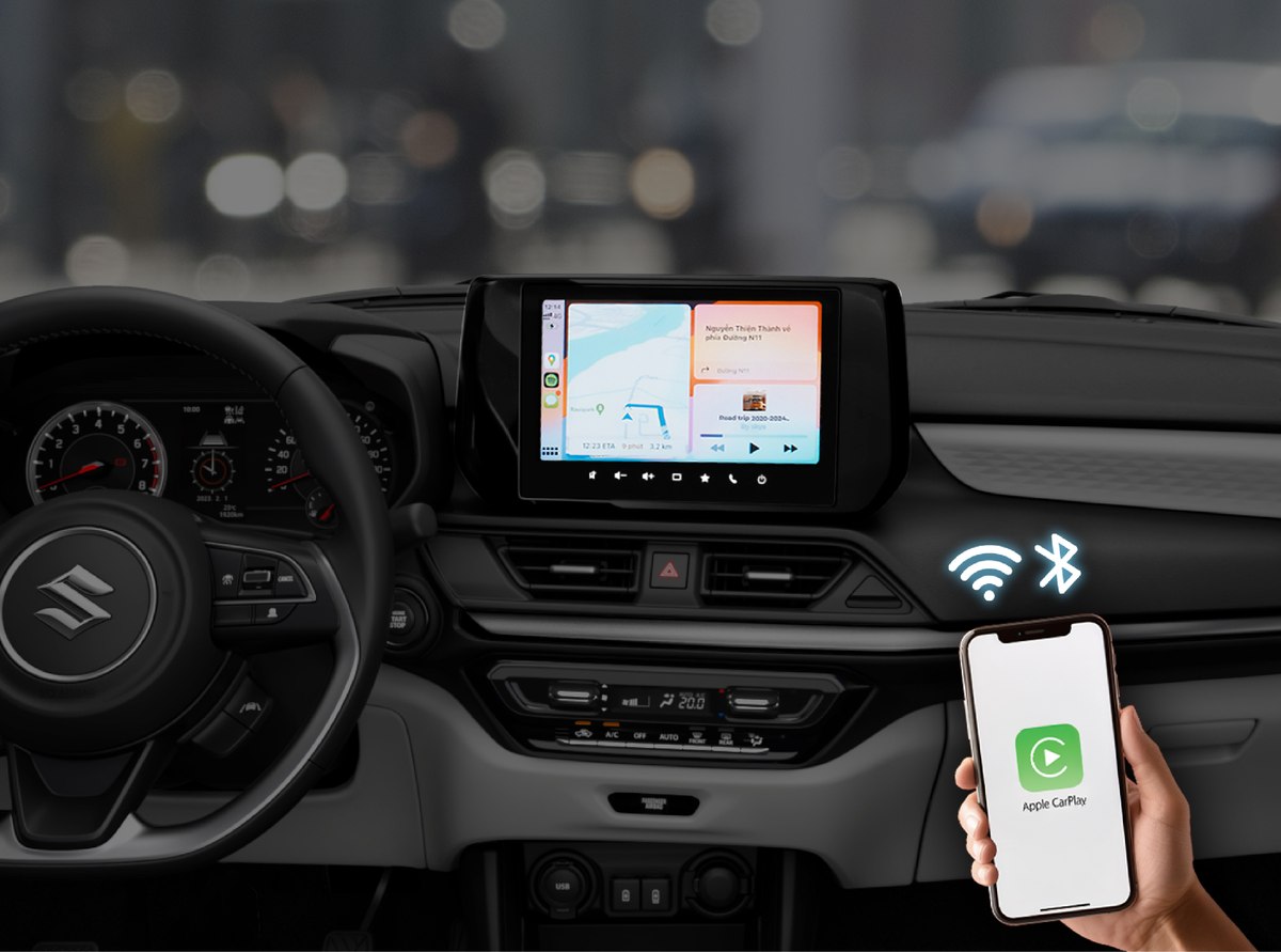 Màn hình 9 inch kết nối Apple CarPlay không dây trên Suzuki Swift