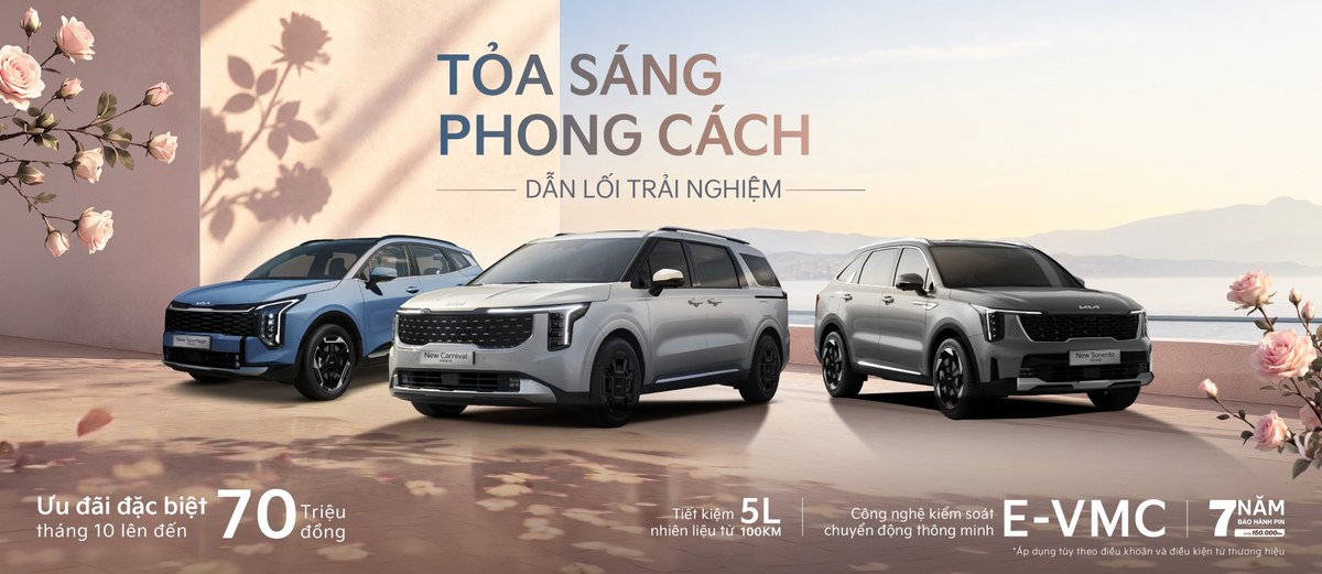 Banner chương trình ưu đãi tháng 10 của Kia cho ba mẫu SUV thế hệ mới